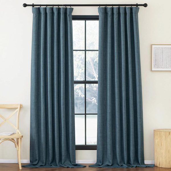 Faux Linen Curtains 90 inches Long for Doorway, Pinch Pleated Thick Room Darkening Window Treatments Noise Reducing Privacy for Living Room/Bedroom, Natural, W34 x L90, 2 Panels