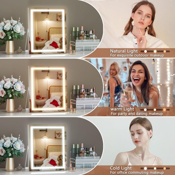 81Ugm1YtqxL._AC_SL1500 Vanity Mirror with Lights, 10"×12" LED Makeup Mirror, Lighted Makeup Mirror with Lights, Smart Touch Control Dimmable 3 Modes Light 360°Rotation White
