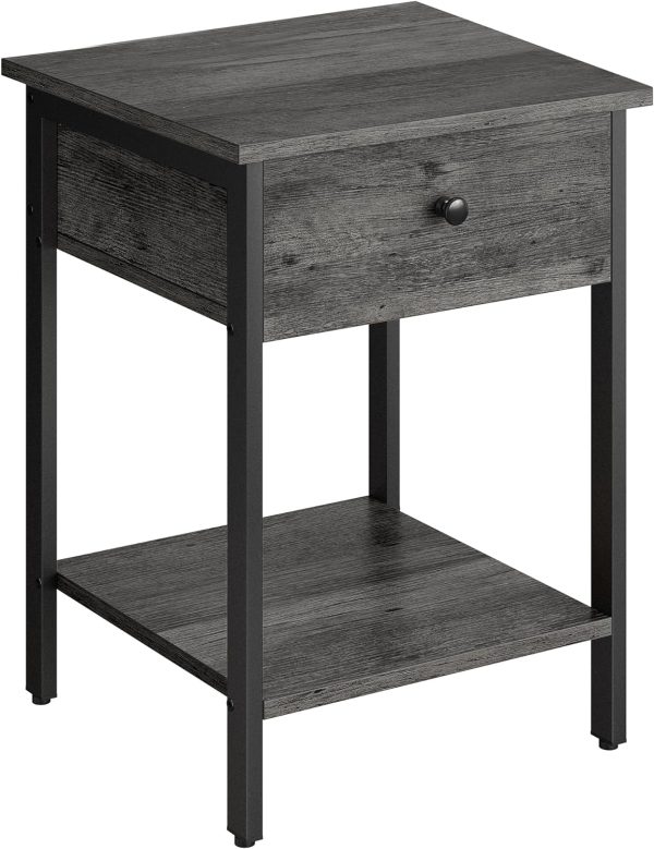 Bedside Table with Drawer, Side Table, End Table, for Bedroom, Office, Industrial, Camel Brown and Black ULET055B50