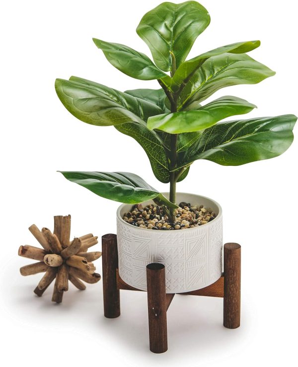 81Vg57G1G5S._AC_SL1500 Artificial Plant for Desk Decor | 15.5" Fake Plant with Stand | Faux Plant Indoor | Desktop Plant | Fiddle Leaf Faux Plant for Tabletop | Small Artificial Plant Indoor