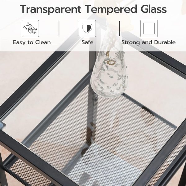 Side Tables Set of 2, 3-Tier Slim Nightstands with Storage Shelves, Modern End Tables, Tempered Glass Bedside Tables, for Living Room, Bedroom, Black BK77BZP201