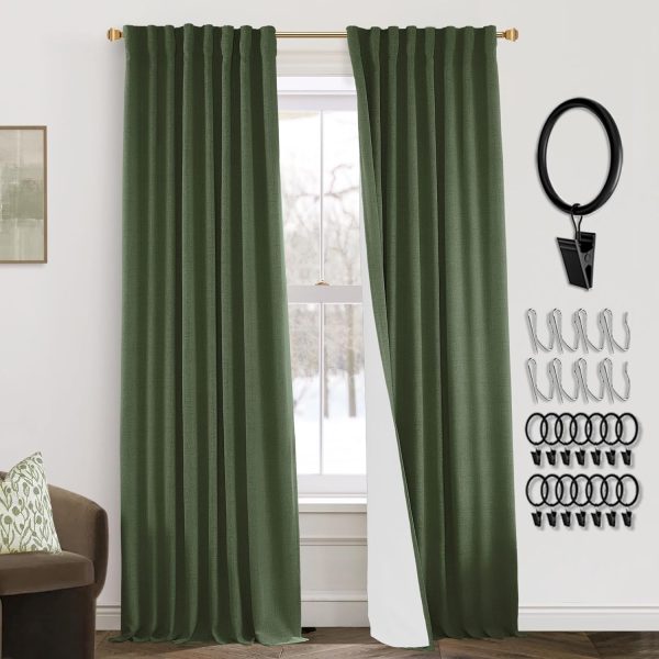 108 Inch Long Blackout Curtains & Drapes for Track System Pleated with Hooks Rings 2 Panels Set,Linen Black Out Back Tab 9FT Ceiling to Floor Length Curtains for Living Room,Cream Ivory