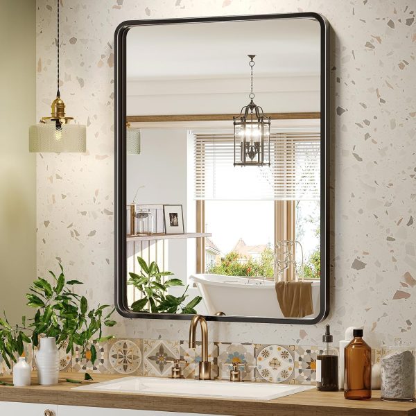 Black Bathroom Mirror for Wall, 24x36 Inch Rectangular Black Metal Framed Mirror, Modern Wall Mounted Vanity Mirror for Bathroom, Vertical or Horizontal