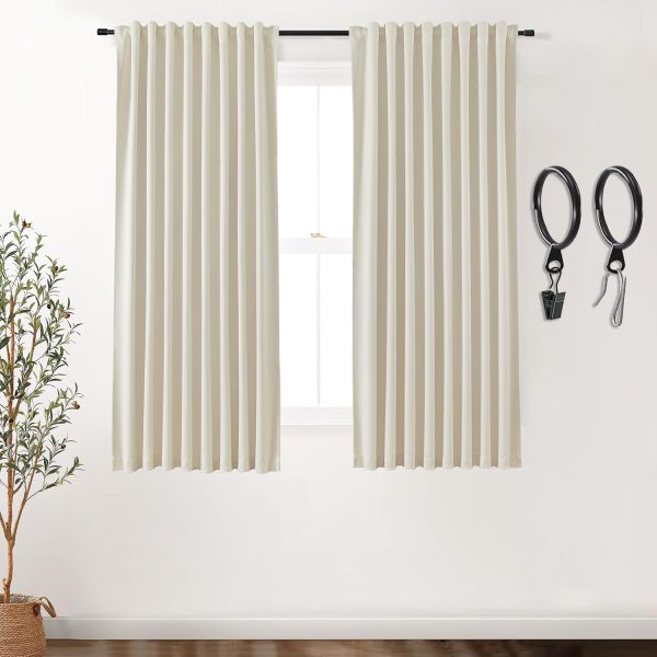Blackout Curtains 96 Inches Long 2 Panel Set for Living Room,Black Out Room Darkening Thermal Pleated Back Tab Hooks Rings Pleat 8 FT Track Ceiling to Floor Length Curtains for Bedroom Window,Cream