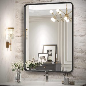 81Wwo2AsyNL._AC_SL1500 Black Bathroom Mirror for Wall, 20 x 28 Inch Rectangluar Black Metal Framed Mirror, Modern Wall Mounted Vanity Mirror for Bathroom, Vertical or Horizontal