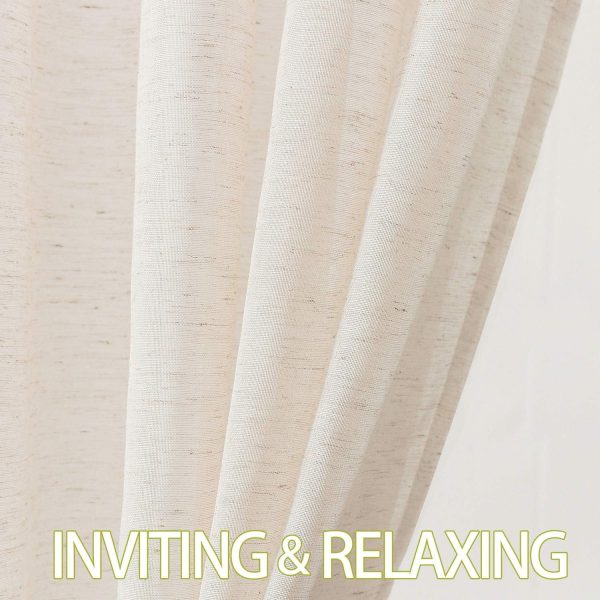 81XDx_Z5LeL._AC_SL1500 Linen Sheer Curtains 108inches Long for Living Room Flax Blend Retro Window Draperies for Bedroom Sheers Rod Pocket 52" w x 2Panel Natural