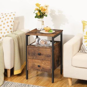 81XEe3J8UaL._AC_SL1500 Nightstand, Bedside Table with 2 Drawers and Storage Shelves, Side End Table, Sofa Table for Living Room, Bedroom, Accent Furniture, Easy Assembly, Rustic Brown and Black BF43BZ01G2