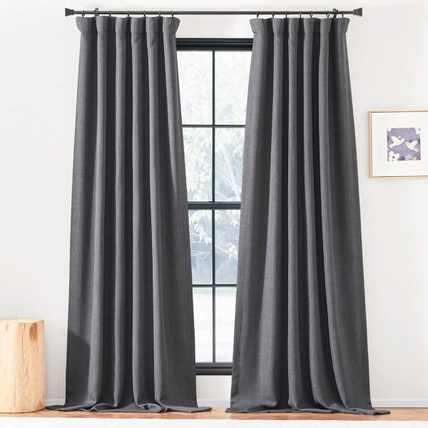 Faux Linen Curtains 90 inches Long for Doorway, Pinch Pleated Thick Room Darkening Window Treatments Noise Reducing Privacy for Living Room/Bedroom, Natural, W34 x L90, 2 Panels