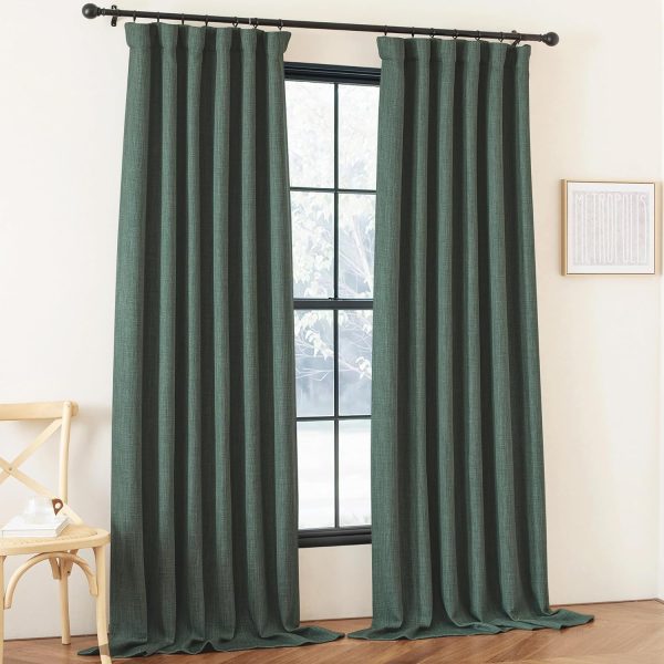 Faux Linen Curtains 90 inches Long for Doorway, Pinch Pleated Thick Room Darkening Window Treatments Noise Reducing Privacy for Living Room/Bedroom, Natural, W34 x L90, 2 Panels