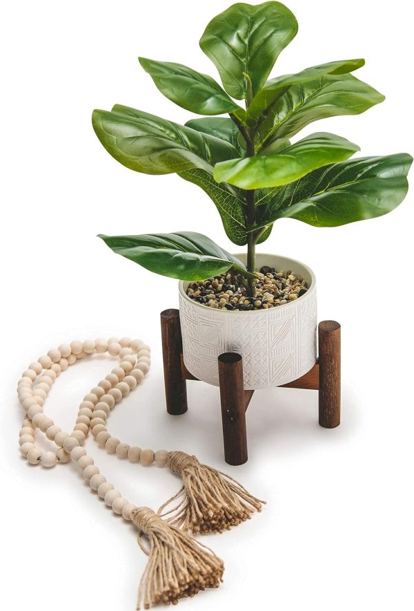 81ZszkFZJtS._AC_SL1500 Artificial Plant for Desk Decor | 15.5" Fake Plant with Stand | Faux Plant Indoor | Desktop Plant | Fiddle Leaf Faux Plant for Tabletop | Small Artificial Plant Indoor