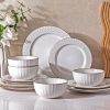 81_-e7tZAqL._AC_SL1500 Ceramic Dinnerware Sets, Embossed White Stoneware Plates and Bowls Sets, Housewarming Wedding Gift | Dishwasher & Microwave Safe | Dishes Set Service for 4