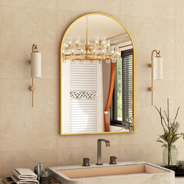 24"x36" Gold Arched Bathroom Mirror - Wall Mirror for Bathroom, Metal Frame Vanity Mirror, Dresser Mirror, Arch Decorative Mirrors for Living Room, Bedroom, Entryway, Mantle
