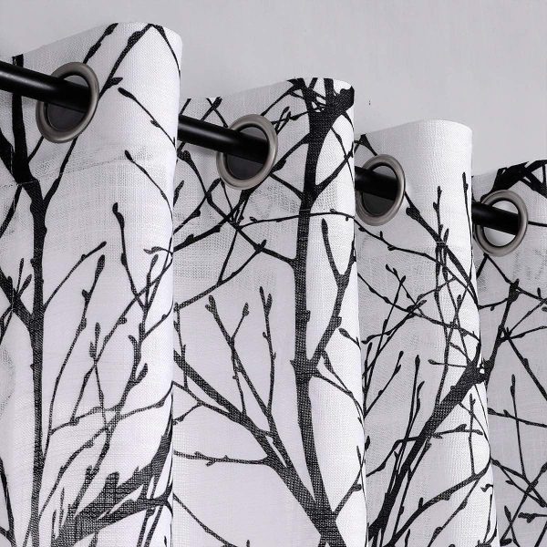 Tree Print Yellow Grey and White Curtains for Living Room Windows - Linen Textured Grommet Branches Pattern Window Treatment Set for Bedroom - 50" W x 96" L - (2 Panels)