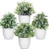 81_rs5RTTRL._AC_SL1500 rtificial Potted Plants Mini Fake Plants in Pots, 4 Pack Medium Eucalyptus Potted Faux Decorative Grass Plant with White Plastic Pot for Home Decor, Indoor, Office, Desk, Table Decoration