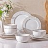 81a1mAdmNCL._AC_SL1500 Ceramic Dinnerware Sets, Embossed White Stoneware Plates and Bowls Sets, Housewarming Wedding Gift | Dishwasher & Microwave Safe | Dishes Set Service for 4