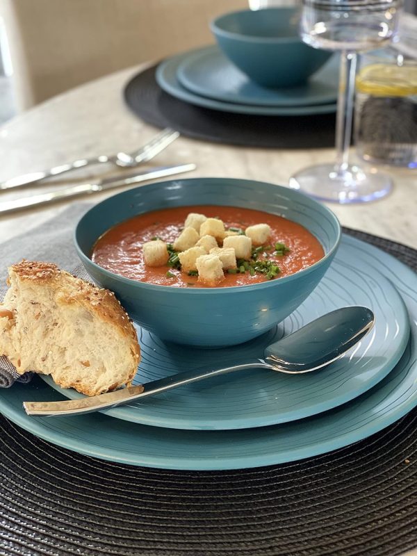 12 Piece Melamine Dinnerware Set - Durable, Dishwasher Safe Plates and Bowls - Casual Dining, Parties, Blue Dish Set Organica Blue Collection