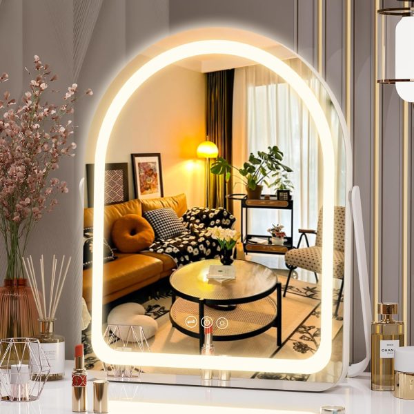 81acuM3SIWL._AC_SL1500 Vanity Mirror with Lights, 10"×12" LED Makeup Mirror, Lighted Makeup Mirror with Lights, Smart Touch Control Dimmable 3 Modes Light 360°Rotation White