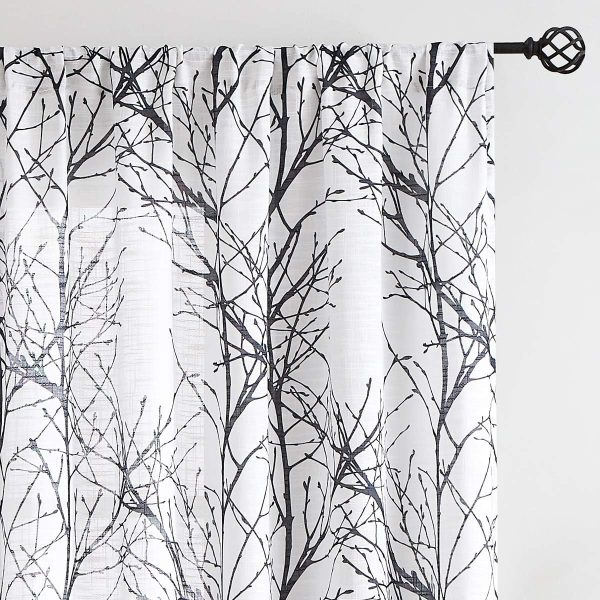 Tree Print Yellow Grey and White Curtains for Living Room Windows - Linen Textured Grommet Branches Pattern Window Treatment Set for Bedroom - 50" W x 96" L - (2 Panels)