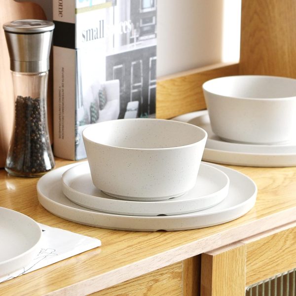 81bcXnEQc1L._AC_SL1500 12Pcs Melamine Dinnerware Set, White Dinnerware Set Indoor and Outdoor Use Plates and Bowls Sets For 4 Dishes Camping Dishwasher Safe BPA Free(Sage White)