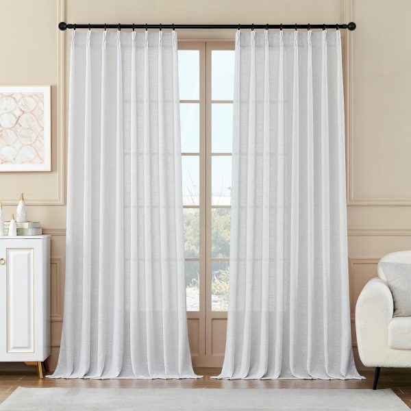 81c3yVFzQRL._AC_SL1500 Pleated Linen Curtains 96 Inches Long for Living Room 2 Panel Set, Semi Sheer Pinch Pleat Back Tab Drapes with Hooks Neutral Boho Light Filtering Curtain for Bedroom Window 8 Ft W38xL96