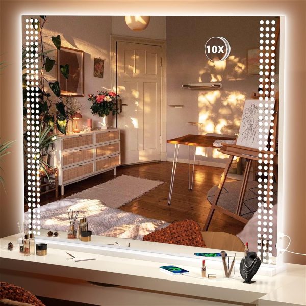 81cqSLogxCL._AC_SL1500 Vanity Mirror with Lights, 10"×12" LED Makeup Mirror, Lighted Makeup Mirror with Lights, Smart Touch Control Dimmable 3 Modes Light 360°Rotation White