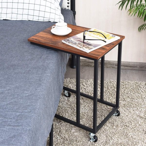 81ctAWzwgvL._AC_SL1200 Tangkula Industrial Mobile End Table, Movable Side Table for Coffee Tablet, Rustic C Table with Rolling Casters, Portable Side Table for Couch Bed, Sofa, Living Room Bedroom