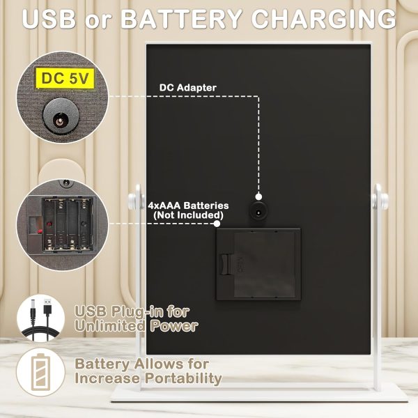 Lighted Makeup Mirror with Light, 9"x11" Vanity Mirror with Lights, Portable Tabletop Cosmetic Make Up Mirror, Smart Touch Control, Dual Power Supply, 360°Rotation