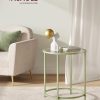 81drLnkGEIL._AC_SL1500 Round Side Table, Glass End Table with Metal Frame, Laurel Green Coffee Table with Modern Style, for Living Room, Balcony, Bedroom, Laurel Green