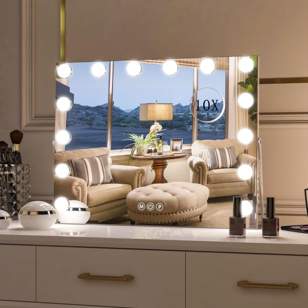 Hollywood Vanity Mirror with Lights, Vanity Makeup Mirror with 9 LED Bulbs, 3 Color Lighting Modes, U-Shaped Bracket, Smart Touch Control