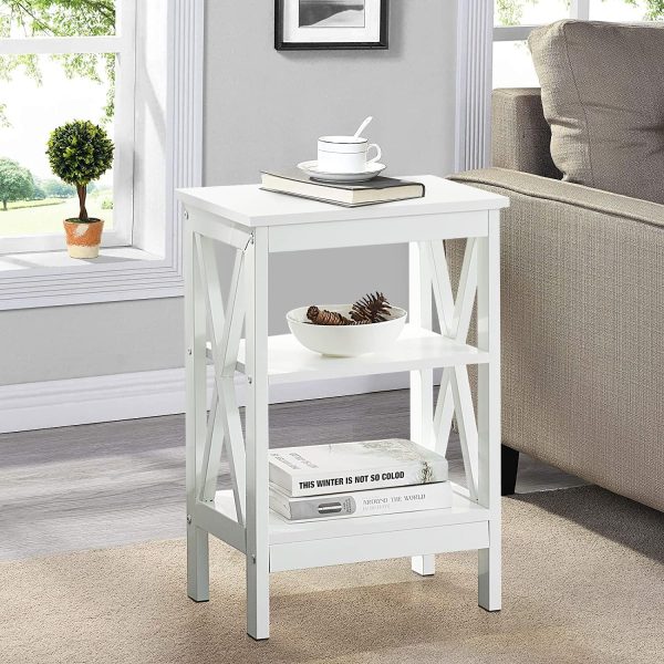 81eL6ATcruL._AC_SL1500 Nightstand Sofa Side Table with 3-Tier Storage Shelf for Living Room, Bedroom, Stable Steel Frame, Easy Assembly, End, White