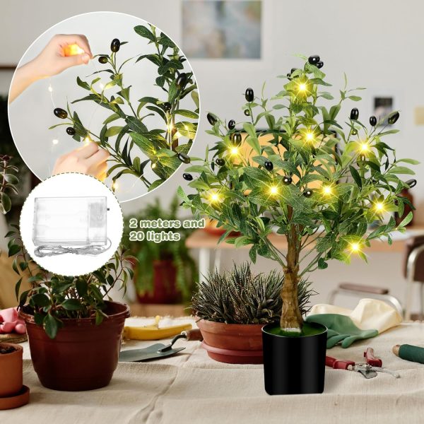 81g3kJMlMZL._AC_SL1500 24 Inch Artificial Olive Tree Tall Faux Silk Olive Trees with LED String Lights Fake Potted Artificial Plants Indoor Outdoor for Home Office Table Decor