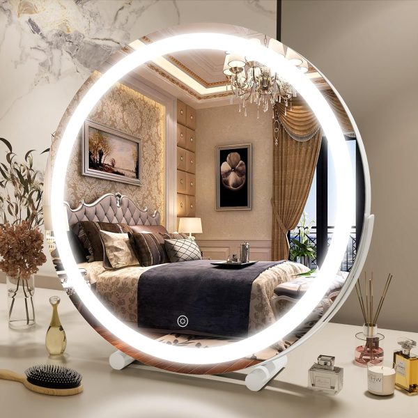 81g7wM7J8QL._AC_SL1500 13 Inch Vanity Mirror with Lights, LED Makeup Mirror for Bedroom Makeup, Light up Mirror Smart Touch Control 3 Colors Dimmable, 360 Rotation (White)