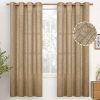 Natural Linen Curtains 63 Inch Length 2 Panels Bronze Grommet Linen Textured Short Window Drapes Light Filtering for Living Room Bedroom, 52 X 63 Inch