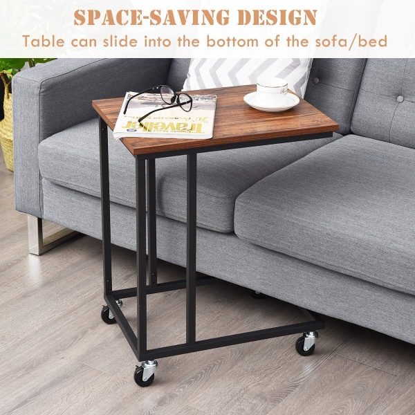 81gSMq1jE4L._AC_SL1200 Tangkula Industrial Mobile End Table, Movable Side Table for Coffee Tablet, Rustic C Table with Rolling Casters, Portable Side Table for Couch Bed, Sofa, Living Room Bedroom