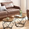 81gmk6WPWPL._AC_SL1500 Small Coffee Table Set of 2, Round Coffee Table with Steel Frame, Side End Table for Living Room, Bedroom, Office, Rustic Brown and Black
