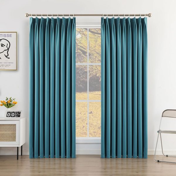 81gqStL5OxL._AC_SL1500 Pure White Pinch Pleat Curtain 52" W x 63" L Solid Thermal Insulated 50% Blackout Patio Door Curtain Panel Drape for Traverse Rod and Track with Tieback, (One Panel)