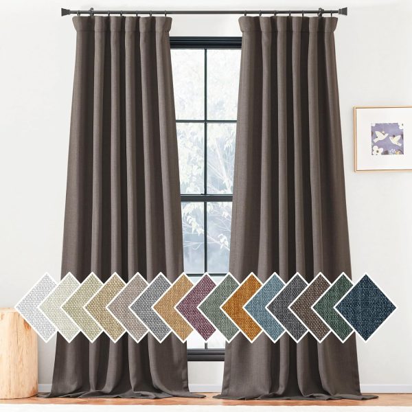 Faux Linen Curtains 90 inches Long for Doorway, Pinch Pleated Thick Room Darkening Window Treatments Noise Reducing Privacy for Living Room/Bedroom, Natural, W34 x L90, 2 Panels