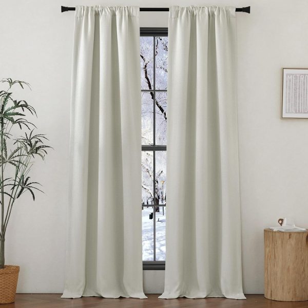 Faux Linen Curtains 90 inches Long for Doorway, Pinch Pleated Thick Room Darkening Window Treatments Noise Reducing Privacy for Living Room/Bedroom, Natural, W34 x L90, 2 Panels