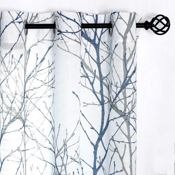 Tree Print Yellow Grey and White Curtains for Living Room Windows - Linen Textured Grommet Branches Pattern Window Treatment Set for Bedroom - 50" W x 96" L - (2 Panels)
