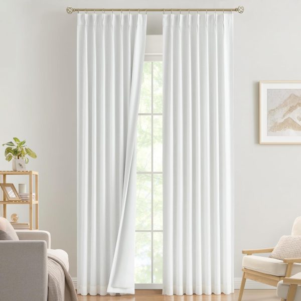 Natural Full Blackout Curtains Linen Blended Darkening Window Curtains 84 inch for Living Room Bedroom Thermal Insulated Pinch Pleat Drapes with Hooks 2 Panel 40"Wx84"L
