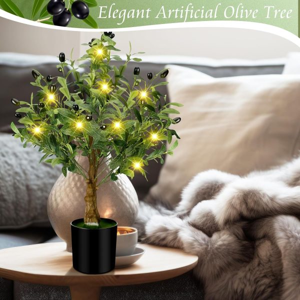 81jdSWagibL._AC_SL1500 24 Inch Artificial Olive Tree Tall Faux Silk Olive Trees with LED String Lights Fake Potted Artificial Plants Indoor Outdoor for Home Office Table Decor