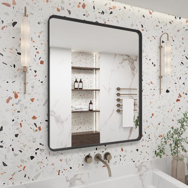 81jwlchwfML._AC_SL1500 20x30 Silver Bathroom Mirror, Silver Wall Mirror for Vanity, Brushed Metal Framed Rectangle Mirror, Anti-Rust, Brushed Nickel,Shatterproof, Round Corners(Horizontally/Vertically)