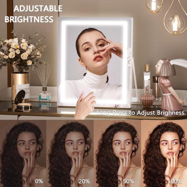81l4QKft9OL._AC_SL1500 Vanity Mirror with Lights, 10"×12" LED Makeup Mirror, Lighted Makeup Mirror with Lights, Smart Touch Control Dimmable 3 Modes Light 360°Rotation White