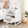 Rattan Nightstand, End Side Table with 2 Rattan Drawers, Wood Square Bedside Table with Storage, Accent Sofa Table for Home Office Living Room Bedroom, White