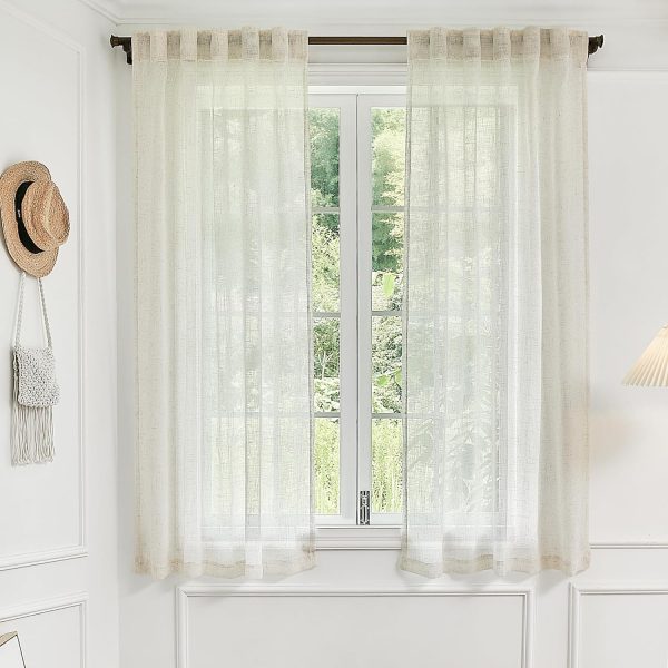 81lDz5QN3tL._AC_SL1500 White Linen Sheer Curtains 96 Inch Length for Extra Wide Windows 84 Inch Width 2 Panel Back Tab Pocket Light Filter Semi Sheer Long Skinny Curtains for Living Room Rustic Farmhouse 8 FT Wide 84 x 96