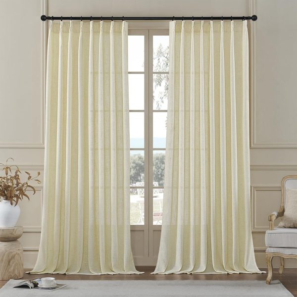 81lZNkObyPL._AC_SL1500 Pleated Linen Curtains 96 Inches Long for Living Room 2 Panel Set, Semi Sheer Pinch Pleat Back Tab Drapes with Hooks Neutral Boho Light Filtering Curtain for Bedroom Window 8 Ft W38xL96