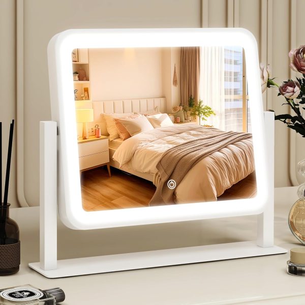 81lvpCPm7FL._AC_SL1500 8"x10" Lighted Vanity Mirror, Makeup Mirror with Light, Dimmable Touch Screen, Portable Travel Mirror with U-Shaped Bracket, Cosmetic Mirror with Lights for Makeup Desk & Dressing Room