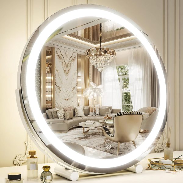 81mTXafCe3L._AC_SL1500 13 Inch Vanity Mirror with Lights, LED Makeup Mirror for Bedroom Makeup, Light up Mirror Smart Touch Control 3 Colors Dimmable, 360 Rotation (White)