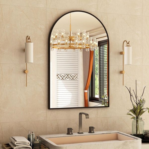 24"x36" Gold Arched Bathroom Mirror - Wall Mirror for Bathroom, Metal Frame Vanity Mirror, Dresser Mirror, Arch Decorative Mirrors for Living Room, Bedroom, Entryway, Mantle