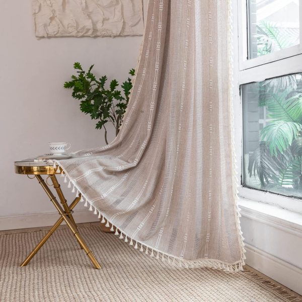 81n9hvFusIL._AC_SL1500 Boho Curtains Semi-Blackout Window Curtains 84 Inch 2 Pannels for Living Room, Linen Tassels Farmhouse Curtains with Embroidery for Bedroom Rod Pocket Draperies 52" W x 84" L,Off White